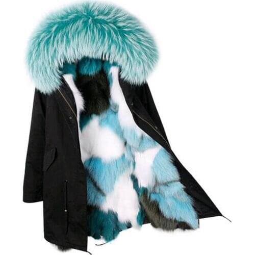 2020 Winter Jacket Women Brand Luxry Large Natural Raccoon Fur Real Fox Fur Liner Thick Warm Down Parkas For Female Army Green