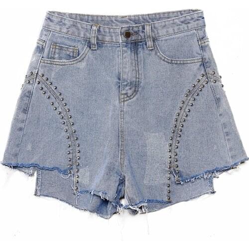 Casual Summer Short Femme Sexy high waists Women boots Denim Shorts leg-openings Split Fitness Rivet Jeans Bottoms For Female