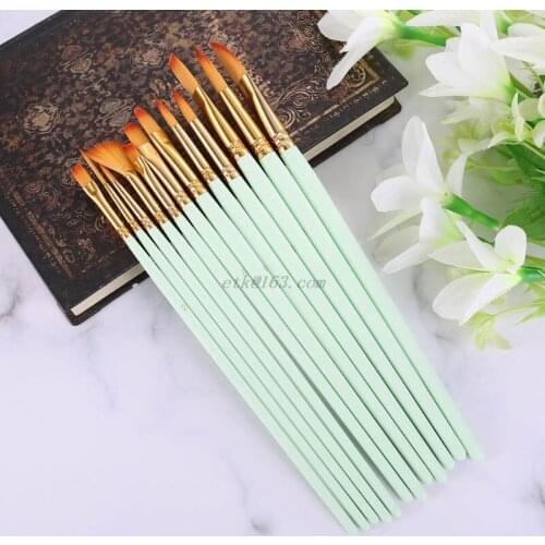 12 Pcs Artist Paint Brush Set Nylon Hair Watercolor Tools Acrylic Oil Painting Supplies