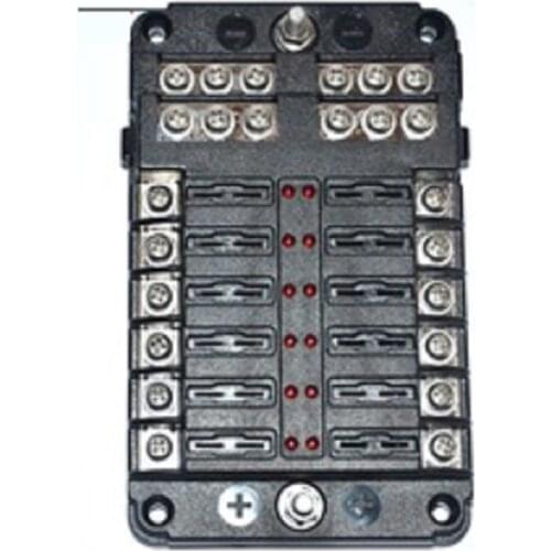 12V Plastic Cover Fuse Box Holder with LED Warning Light Kit 12 Ways Blade for Auto Car Boat Marine Trike