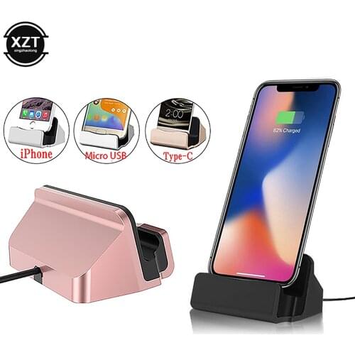 2 in 1 USB Cable Data Phone Charger Dock Stand Station Micro USB Type C Fast Charging Holder for iPhone X XS Max Samsung Huawei