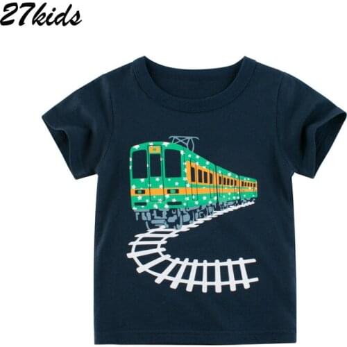 27kids Shirts Train Print Baby Kids Tops Tees Shirts Summer New Children Shorts Clothing for Boys Clothes Infant Costume