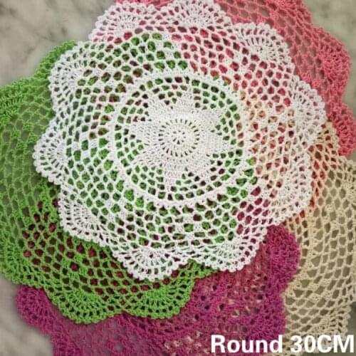 30CM Round Cotton Placemat Cup Coaster Mug Kitchen Christmas Table Place Mat Cloth Lace Crochet Tea Coffee Wedding Doily Mug Pad