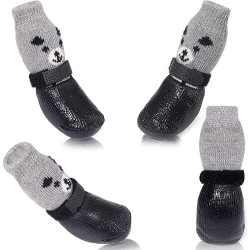 4Pcs Dog Socks Pet Dog Cat Boots Shoes Adjustable Waterproof Anti-Slip Dog Shoes Dog Paw Protector for Small and Medium Dogs
