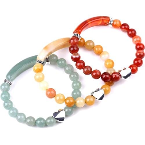 8mm Charm Healing Natural Stone Beads Bracelets Heart Men Women Agate Lapis Jasper Quartz Lovers Gift Bangles Jewelry
