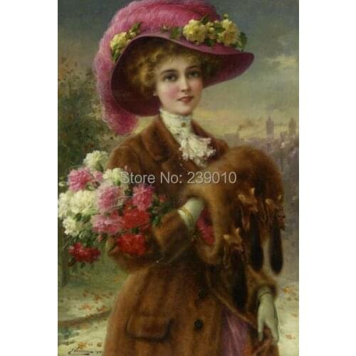 Free shipping women flower oil painting canvas prints classical figure oil painting on canvas home art decoration picture