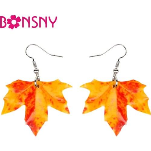 Bonsny Acrylic Trendy Big Maple Leaf Earrings Long Dangle Drop Novelty Natural Plant Jewelry For Women Girls Ladies Teens Gift