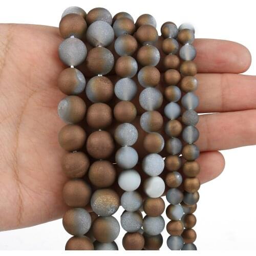 6 8 10 mm Natural Druzy Agates Rough Beads Brown Cracked Geode Stone Matte Beads for Jewelry Making Needlework Bracelet Necklace