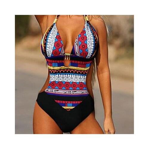 One Piece Sexy Women Swimsuit Swimwear Bathing Monokini Push Up Vintage Retro Ethnic Women Beachwear Swimsuit One-Piece Suits
