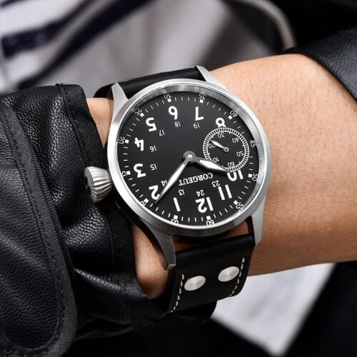 CORGEUT Automatic Seagull Movement Pilot Watch Black Dial Sapphir Luminous 42mm Case Fashion waterproof Automatic Winding Clock