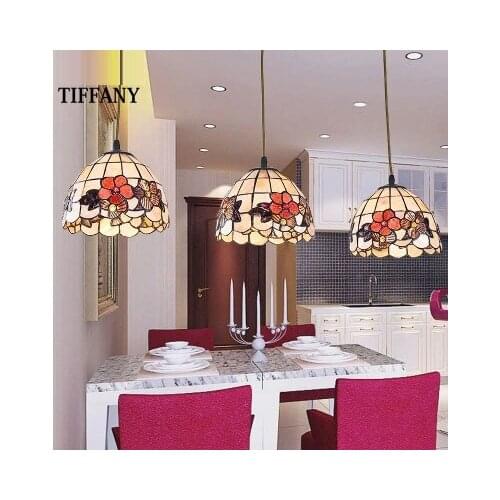 European Tiffany Retro Shell Mediterranean Pastoral Pendant Lights 3 Line Head Luminaria Teto Hanging Lamps For Home Decoration