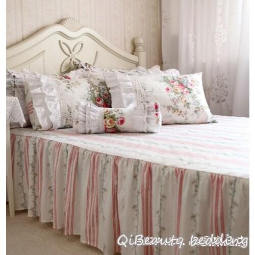 European-style pastoral lotus leaf lace handmade pleated cotton bedding Queen Size four-piece set