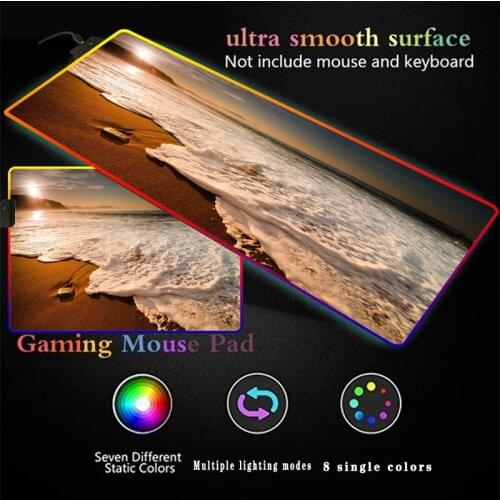 Game Mouse Pad Landscape Seaside LED Backlight Large Mouse Pad RGB Extended Keyboard Pad Computer Notebook Desk Mouse Pad XXL