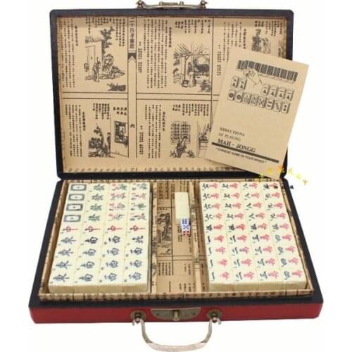 Chinese Old Mah-Jong 144 Game Set With wooden Dragon Phoenix draw Box