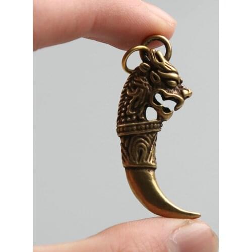 45MM/1.8"Collect Curio Rare Chinese Fengshui Small Bronze Exquisite Animal 12 Zodiac Year Dragon Tooth Amulet Pendant Statue 13g