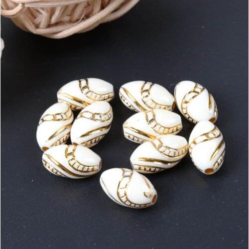 Cream Vintage Gold Stripe Oval Acrylic Spacer Beads For Bracelet Necklace Jewelry Making DIY 13x8mm 100pcs/lot 2018 New
