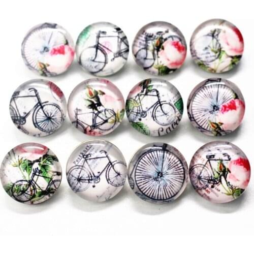 Hot selling 10pcs/lot bicycle Snap Buttons Charms bike 18mm Glass Buttons Fit DIY Snap Bracelets&Bangle Jewelry