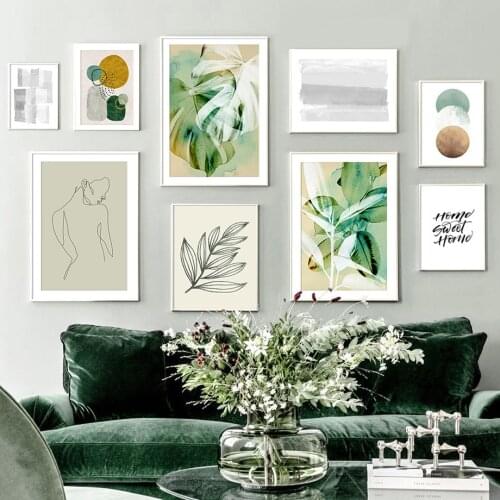 Leaf Abstract Girl Line Color Block Quotes Wall Art Prints Canvas Painting Nordic Poster Decoration Pictures For Living Room