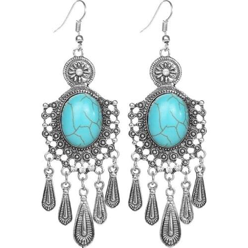 LOVBEAFAS Fashion Bohemian Long Drop Earrings For Women Turkey Jewelry Vintage Crystal Tassel Boho Earrings