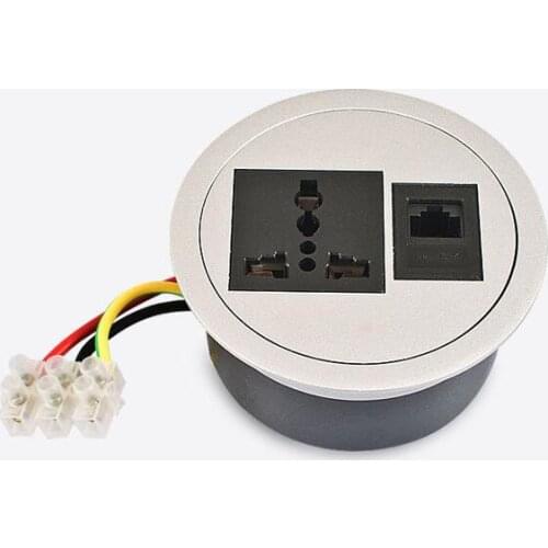 Furniture desktop round socket with tel and internet connector cable cubby universal power 10 pcs /set