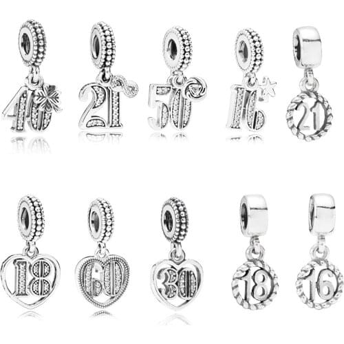 Fashion lucky New 16.18.21.30.40.50.60 Birthday Pendant Trinkets Original S925 Sterling Silver Female DIY Romantic Best Gift