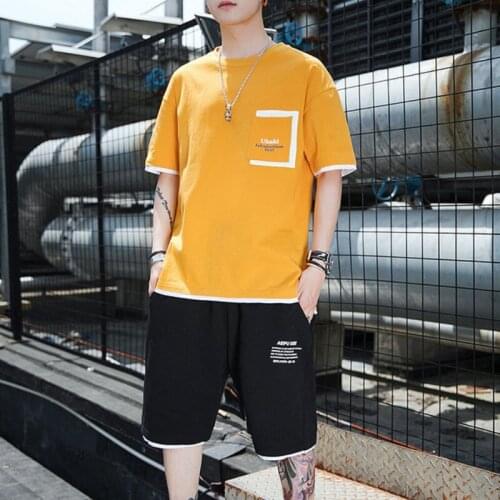 Mens Fashion Casual Male Tracksuit Clothing Summer Men Running Set Sporting Suits Short Sleeve T Shirt + Shorts 2 Piece Sets