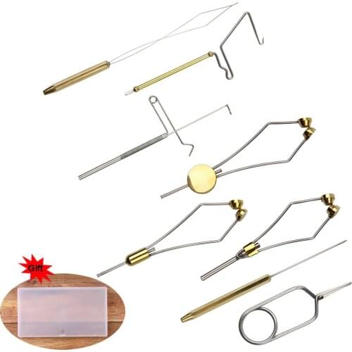 Fly Tying Tool Kit With Hackle Plier Dubbing Needle Threader Holder Whip Finisher Handle Bullet Bobbin Holder