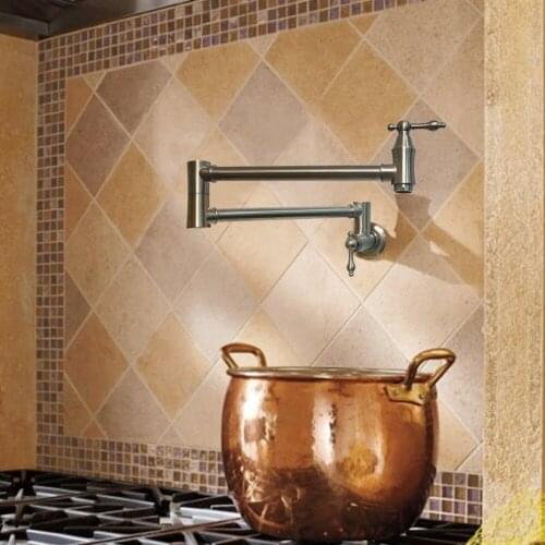 Wall Mount Pot Filler 2 Handles Brass Kitchen Faucet, Double Joint Spout Brushed Nickel new