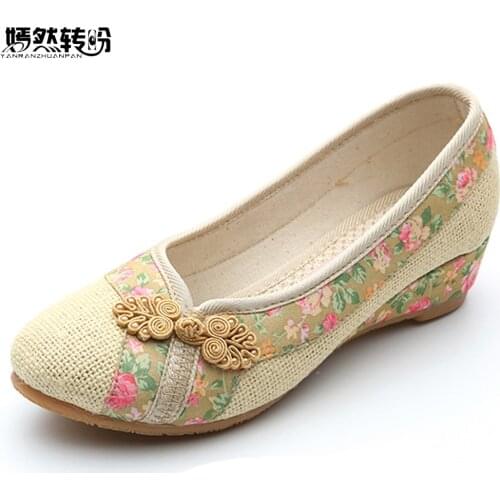 2020 New Women Red Flats Old Beijing Linen Single Shoes Chinese Wedding Bride Embroidery Shoes For Cheongsam Sapato Feminino
