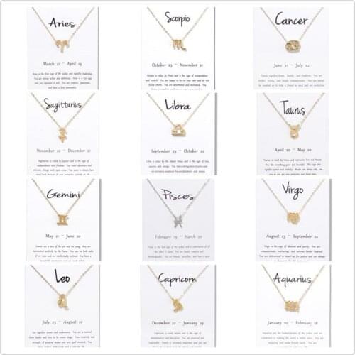 New Pisces Aquarius Aries Taurus Leo Capricorn Choker Necklace Birthday Gifts 12 Constellation Pendant Necklace With White Card