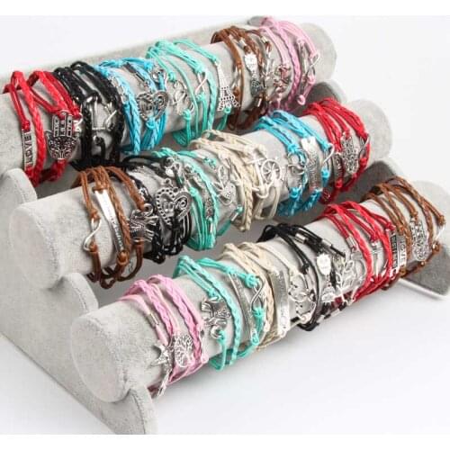 Wholesale large batch of 30 pieces / bag mixed style metal leather personality trend weaving simple unisex bracelet jewelry