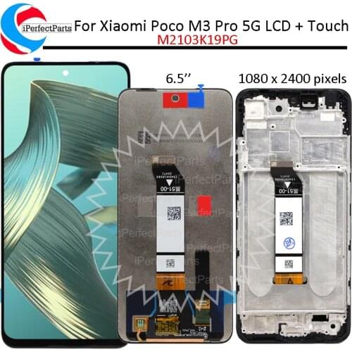 Original 6.5'' For Xiaomi Poco M3 Pro 5G LCD M2103K19PG Display With Frame Touch Panel Screen Digitizer For Poco M3 Pro 5G LCD