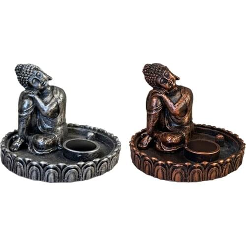 Resin Buddha Candle Holder Small Figurine Fengshui Home Porch Office Docor