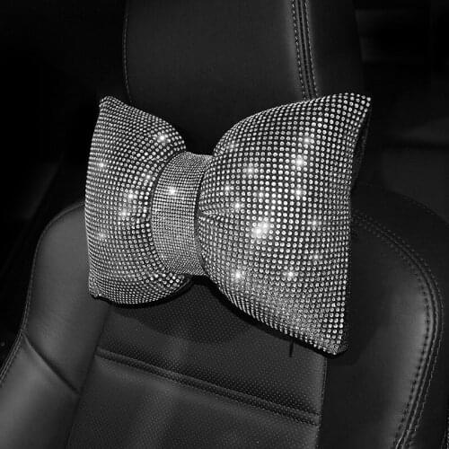 Creative Bow Rhinestone Auto Headrest Seat Support Waist Pillow Diamond Crystal Car Neck Pillow Bling Car Accessories for Women