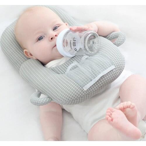 Infant Baby Girls Self Feeding Nursing Pillow U-shape with Fixed Bottle Bag Double Ears Handle Accessory Newborn Feeding Pillow