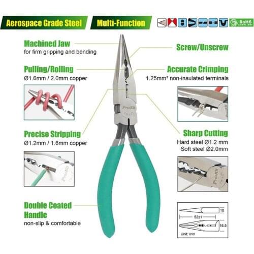 Proskit CP-147 4 in 1 chrome molybdenum steel electrician needle-nose pliers with stripping, cutting and crimping function
