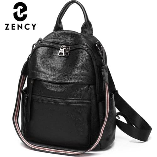 Zency Womens Bag for 2021 Winter Soft Genuine Leather Backpack Multifunction Large Capacity Knapsack Girl to School Bag Black