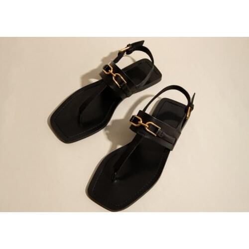 2021 Summer Casual Flats Sandals Word Buckle Square Toe Flip Flops Metal Decoration Beach Shoes Gladiator Sandalias Mujer Slides