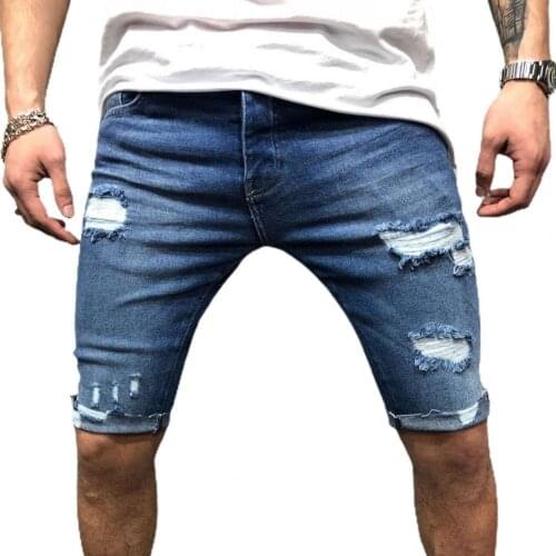 Men Short Jeans Denim Tight Shorts with Ripped Holes Skinny Men Zipper Closure Pockets Board Shorts Breathable to wear for Party