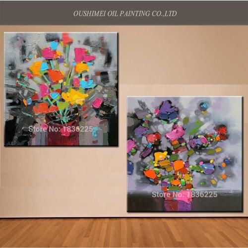 Hot Hand Painted Modern Knife Flower Oil Painting Wall Decor Abstract Picture Canvas Painting For Living Room Decor