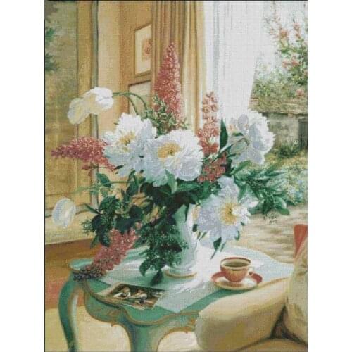 Fresh Flowers on the table, Sewing kit Top Quality Embroidery Needlework 14CT Unprinted Art Cross Stitch Kits DIY Handmade Decor