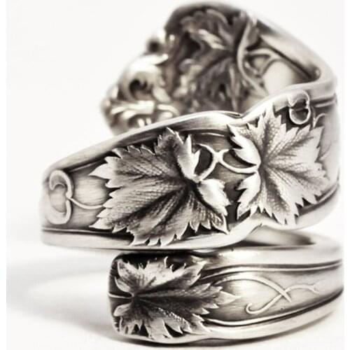 Vintage Silver Plated Irregular Ring Maple Leaf Engraved Spiral Rings for Men Women Punk Gothic Party Fashion Jewelry K5Z314