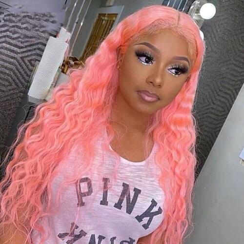 Hot Pink Deep Wave Frontal Wig Transparent Lace Wigs Blue Red Green 13*4 Lace Front Human Hair Wigs For Black Women Preplucked