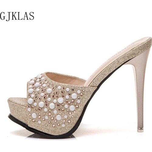 High Heels Women Sandals Elegant Summer Shoes Women Platform Sandals Silver Gold Black Sexy Shoes Woman Slippers Stiletto Heels