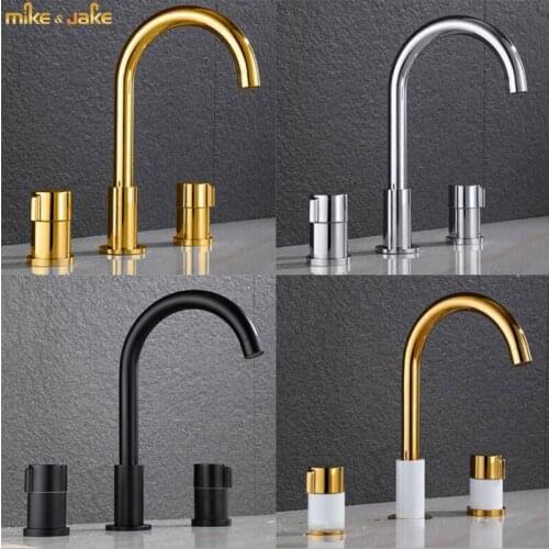 Gold widespeead bathroom brass tap 3 holes bathroom mixer shiny gold widespread 3hole Bathroom Sink black Faucet