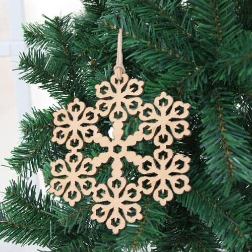 10pcs Snowflake Shape Christmas Tree Hanging Ornaments Decorations Wooden Hanging Tags Pendant Ornaments