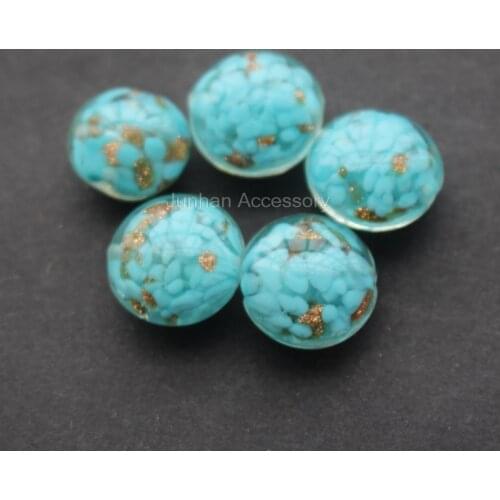 10pcs/Lot 14mm*10mm Lampwork Glass Beads Round Flat Fashion Beads Ocean Blue color for jewelry making