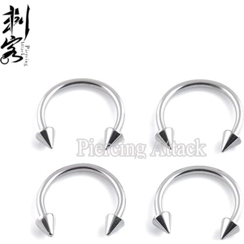 16 Gauge Stainless Steel Spike Horseshoe Circular Barbell Lip Rings