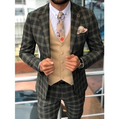 2020 Two Piece Wedding Tuxedos Notched Lapel Two Button Formal Men Suits For Wedding Check Pattern Custom Made Bridegroom Suits