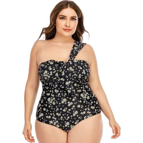2021 Sexy Floral Printed One Piece Swimsuit Push Up Swimwear Women One Shoulder Bathing Suit Plus Size Monokini 4XL боди женское